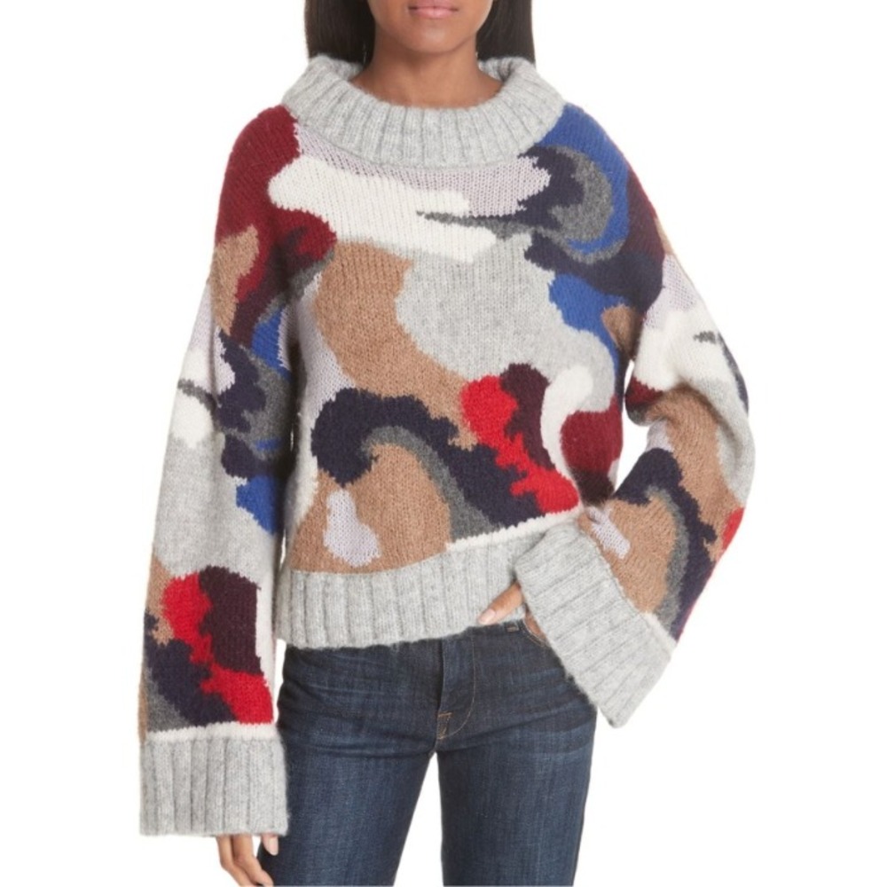 Eleven Six Kira Alpaca Blend Cropped Sweater Bell Sleeve Chunky Rib Trim Large